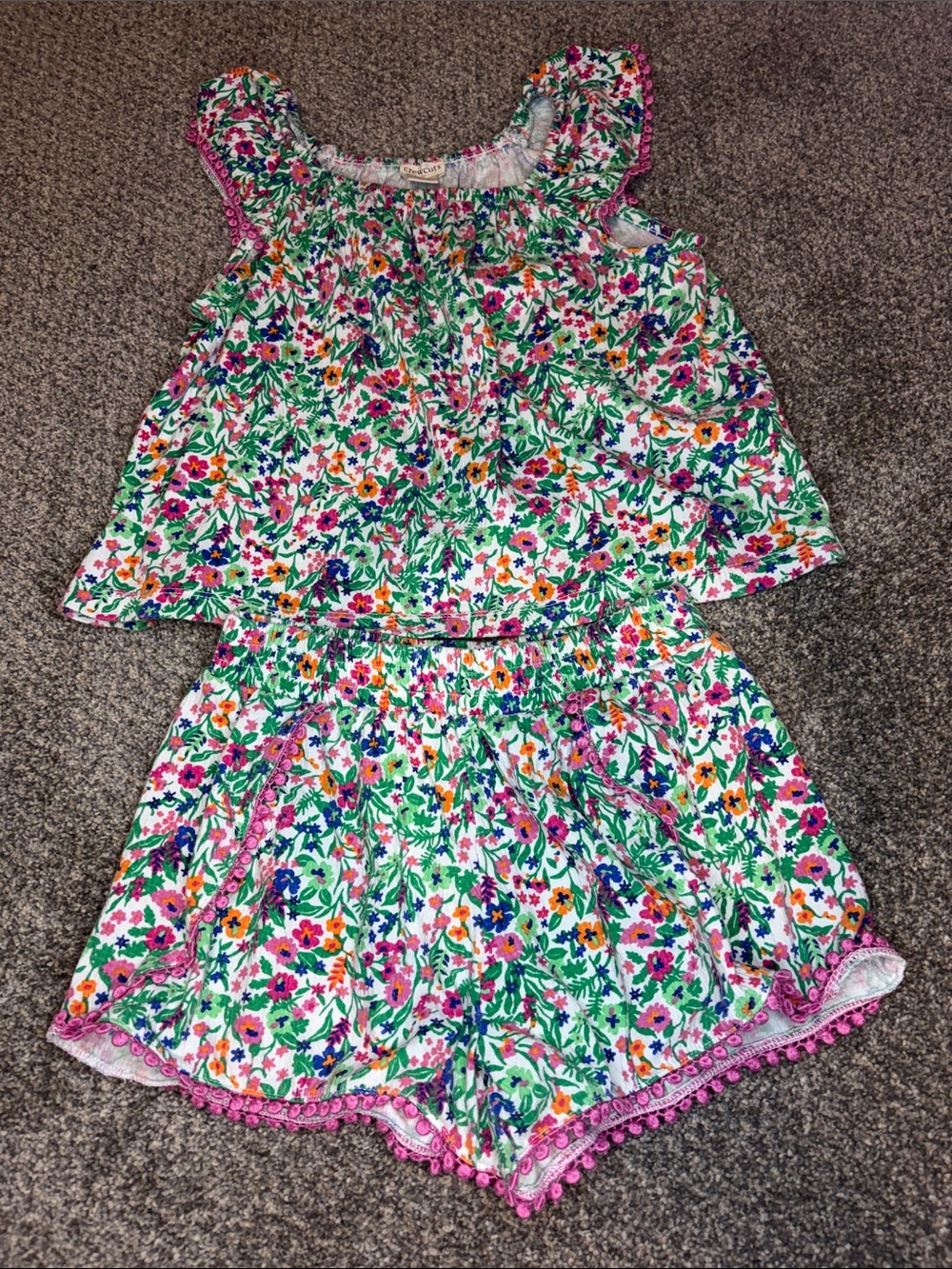 Crewcuts Floral Pink, Green & White Two-Piece Shorts Set